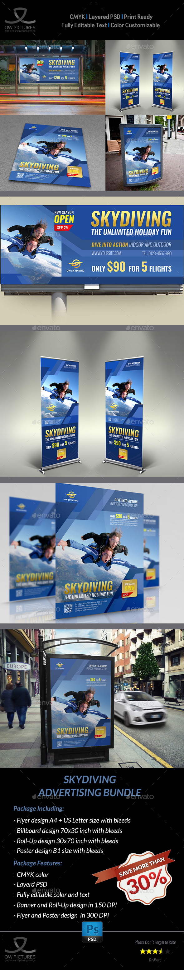 Skydiving Advertising Bundle - Signage Print Templates