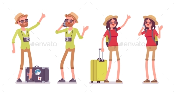 Tourist Man and Woman Set - Travel Conceptual