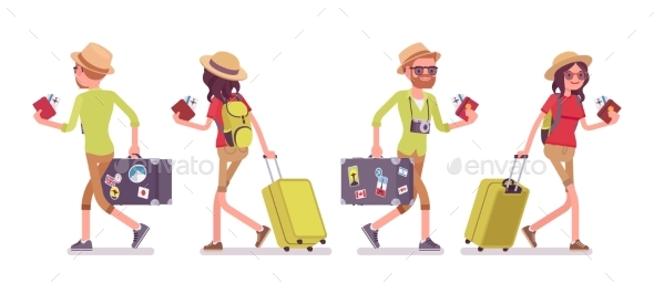 Tourist Man and Woman Walking - Travel Conceptual