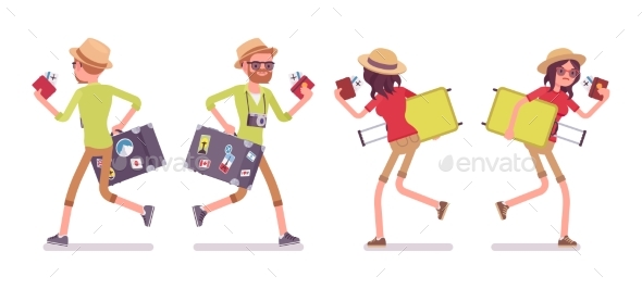 Tourist Man and Woman Running - Travel Conceptual