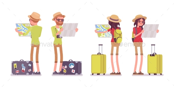GraphicRiver Tourist Man and Woman Map Looking 20390194 GraphicRiver Tourist Man and Woman Map Looking 20390194