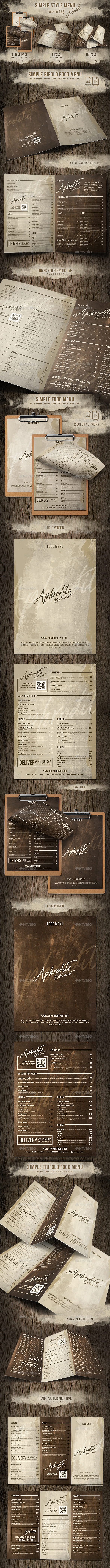 Simple Style Menu Pack (Single - Bifold - Trifold) - Food Menus Print Templates