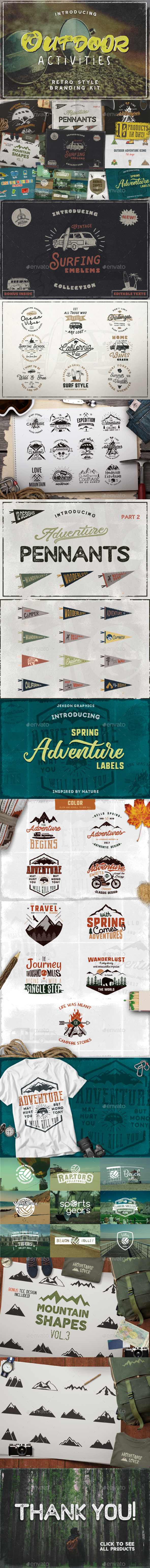 Outdoor Activities Branding Kit - Badges & Stickers Web Elements