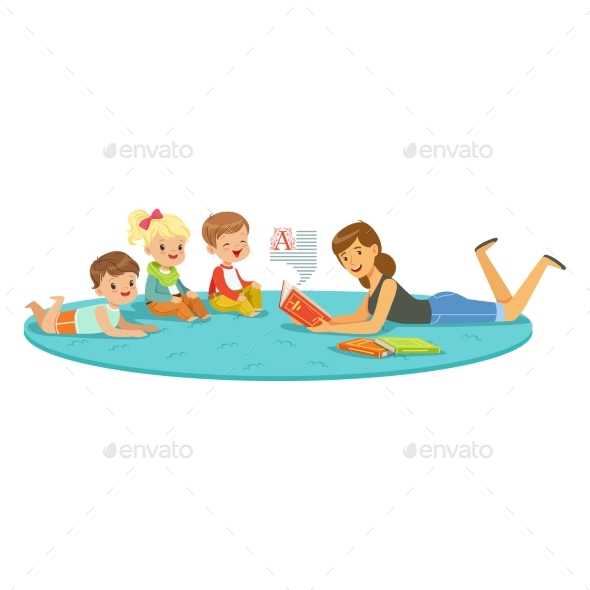 Teacher Reading a Book to Kids - People Characters