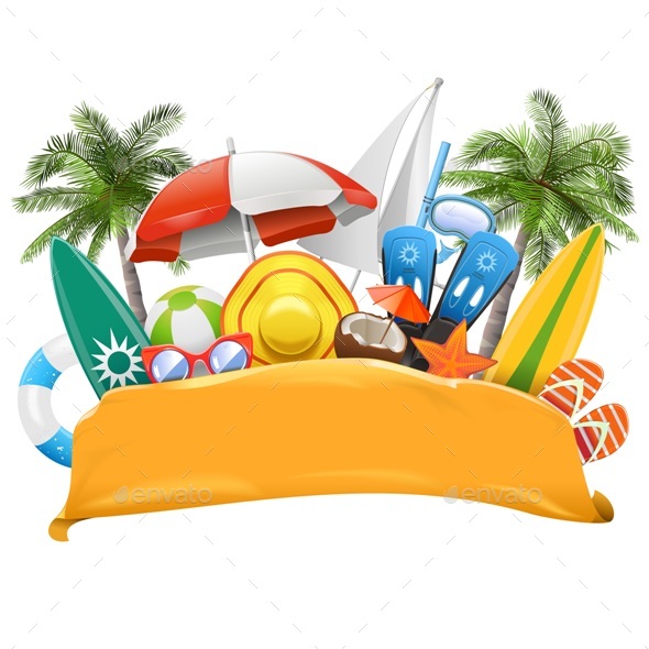 Vector Beach Yellow Banner - Sports/Activity Conceptual