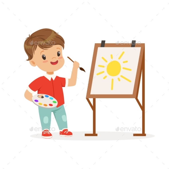 Boy Painting Sun on an Easel - Miscellaneous Vectors