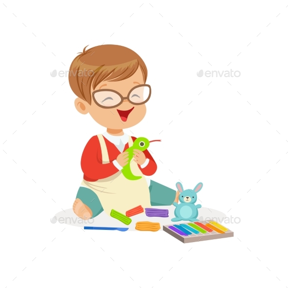Boy Making Figures From Plasticine - Miscellaneous Vectors