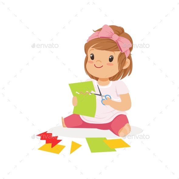 Girl Сuts Paper Application - Miscellaneous Vectors
