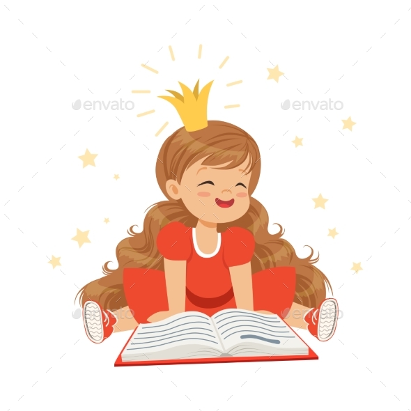 Girl in a Crown and a Red Dress Reading - People Characters