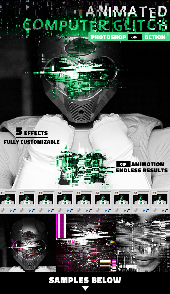 Glitch Animated GIF Computer Error Photoshop Action - Photo Effects Actions