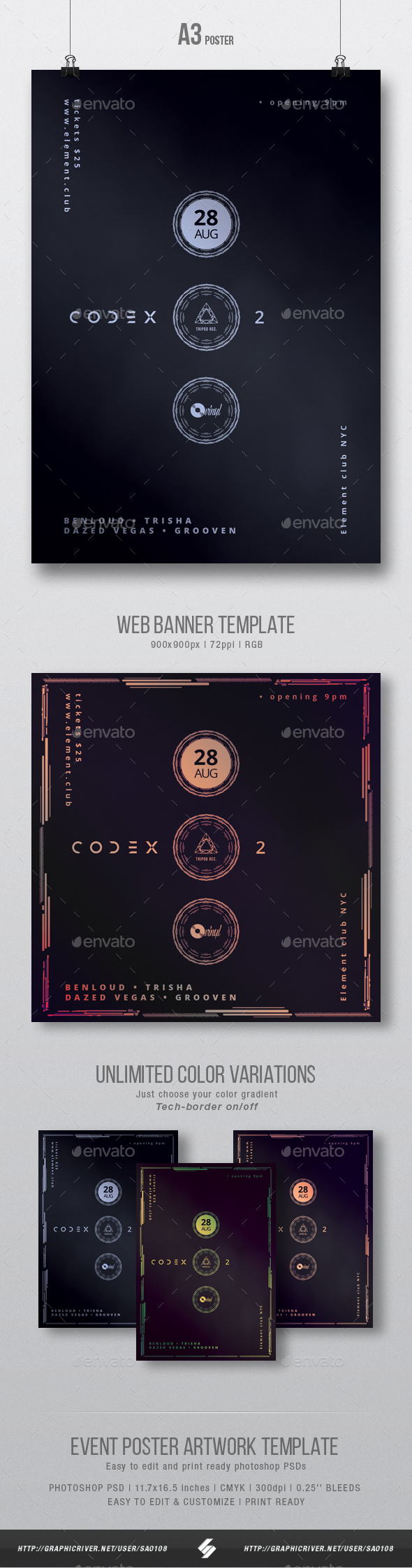 Codex vol.2 - Minimal Party Flyer / Poster Artwork Template A3 - Clubs & Parties Events