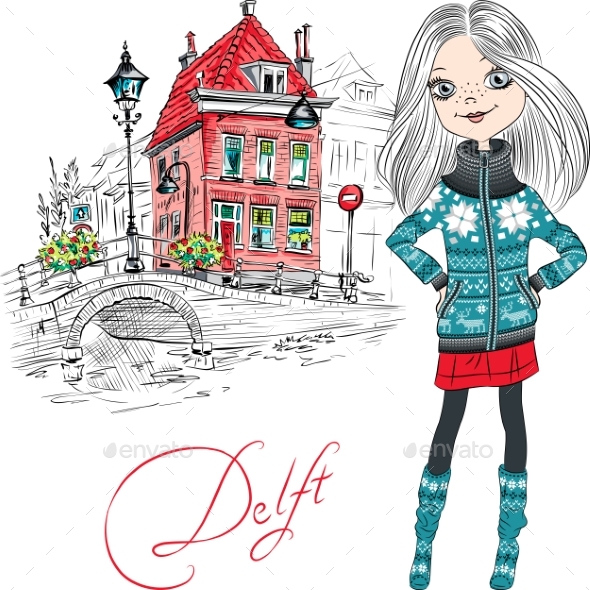 GraphicRiver Vector Girl in Delft Netherlands 20396498 GraphicRiver Vector Girl in Delft Netherlands 20396498