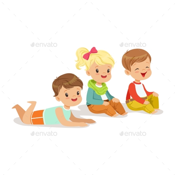GraphicRiver Sweet Little Kids Sitting and Lying on the Floor 20397094