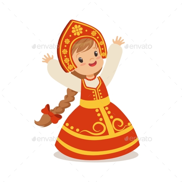 Girl Wearing Red Sarafan and Kokoshnik - People Characters
