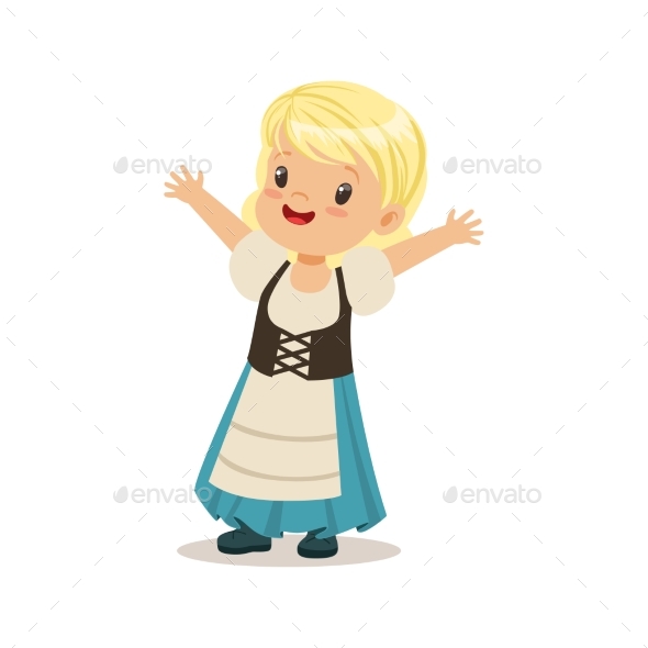 Girl Wearing Blue Skirt and Corset, National - People Characters