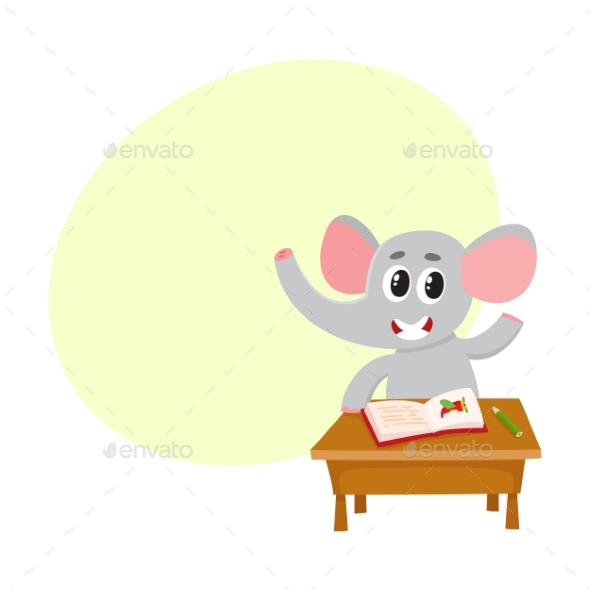 Elephant Student Character Sitting - Animals Characters