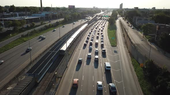 Aerial of Chicago Traffic in Evening