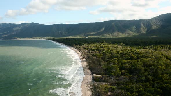 Aerial, Beautiful Panoramic View On Wangetti Beach In Cairns In Queensland, Australia