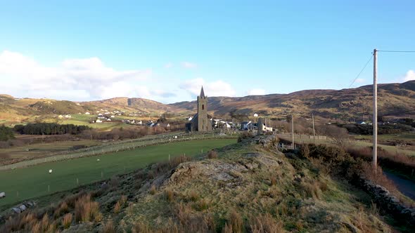 Aerial View of the Church of Ireland in Glencolumbkille  Republic of Ireland alt