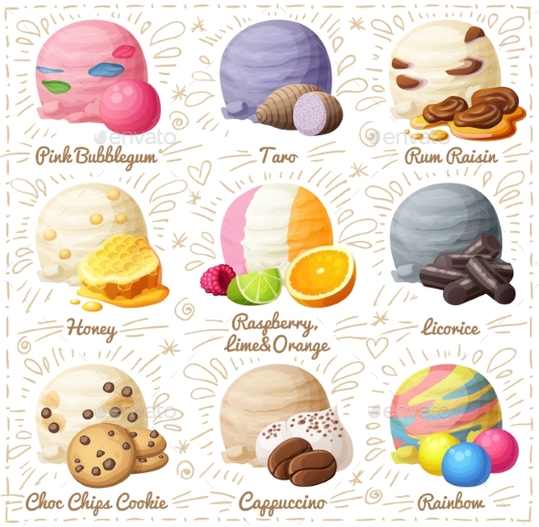 Set of Cartoon Vector Icons Isolated on White - Food Objects