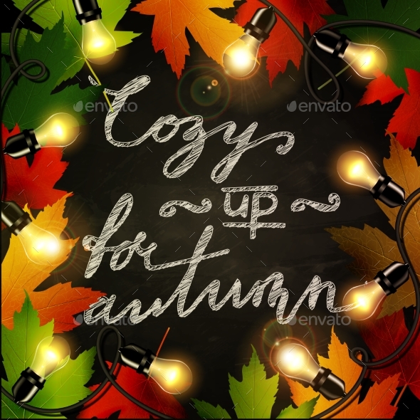 Frame of Autumn Leaves Painted on Black Chalkboard - Nature Conceptual