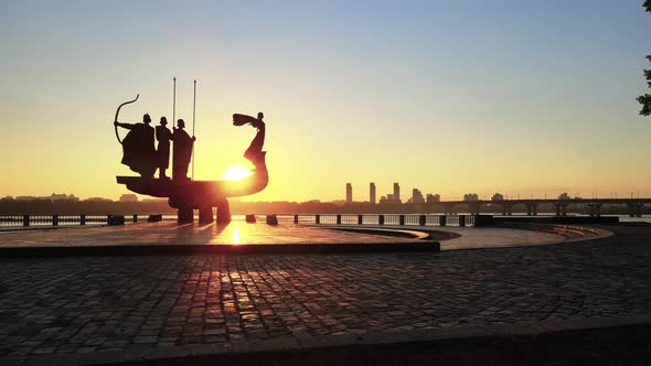 Kyiv, Ukraine - a Monument To the Founders of the City in the Morning at Dawn. Aerial alt