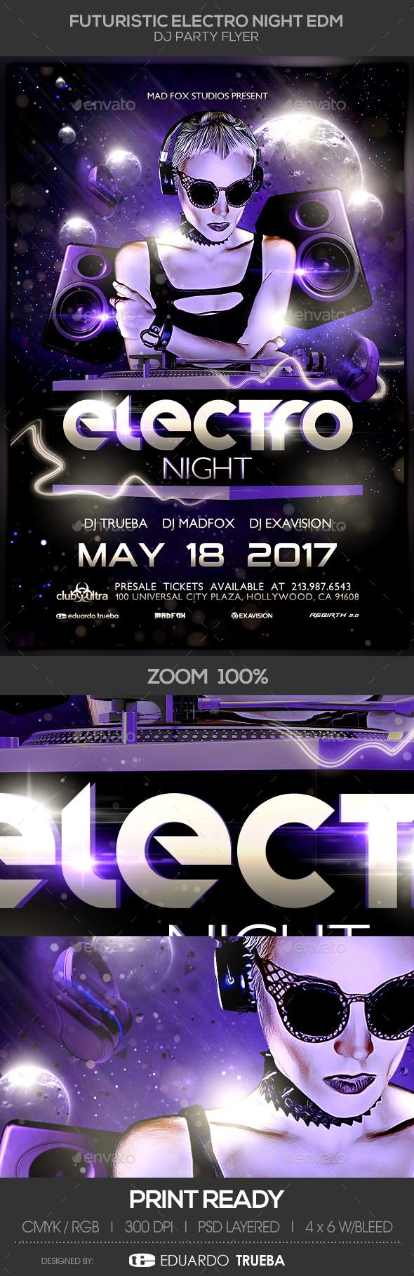 Futuristic Electro Night EDM Dj Party Flyer - Clubs & Parties Events