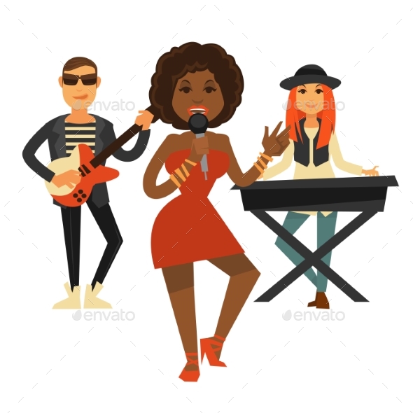 Cool Music Band Performs Pop Song Isolated - People Characters