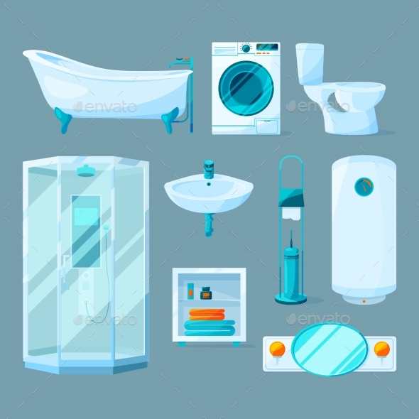 Bathroom Interior Furniture and Different - Objects Vectors
