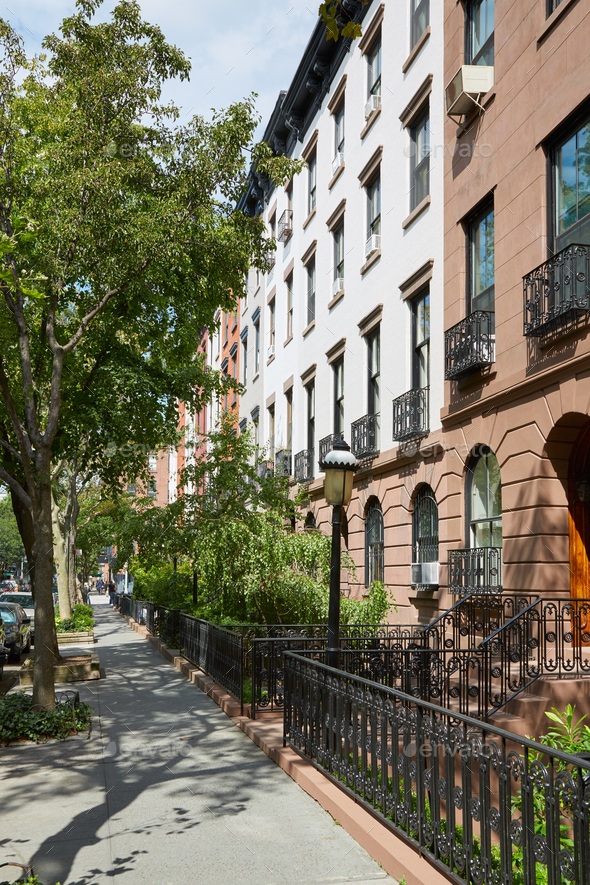 Townhouse buildings in New York in a sunny day