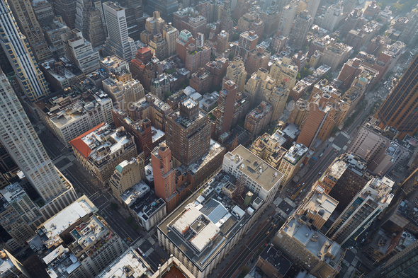 New York City Manhattan aerial view with fifth avenue Stock Photo by ...