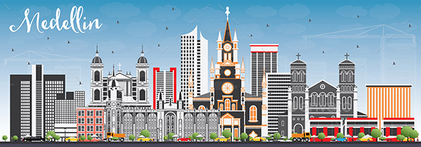 GraphicRiver Medellin Skyline with Gray Buildings and Blue Sky 20401468 GraphicRiver Medellin Skyline with Gray Buildings and Blue Sky 20401468