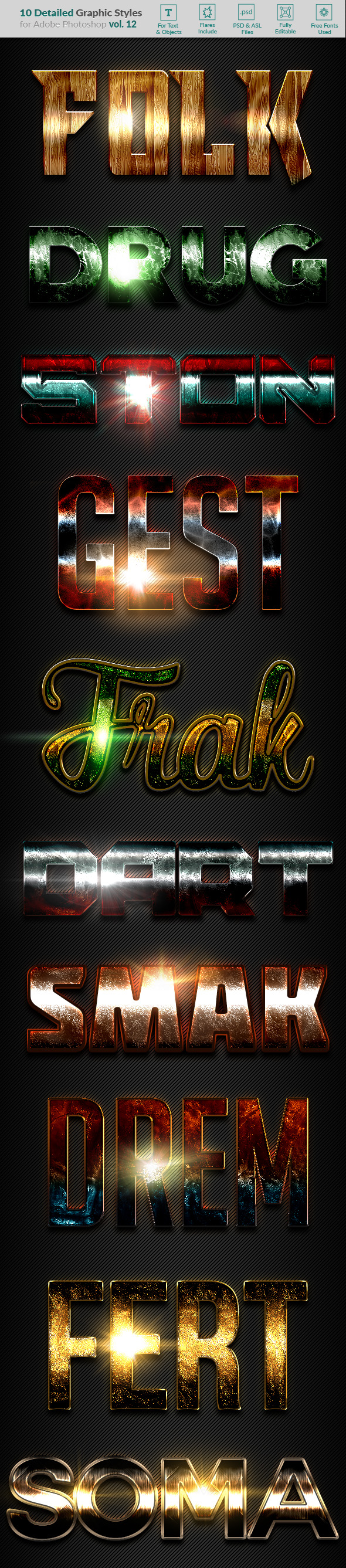 10 Text Effects Vol. 12 - Styles Photoshop
