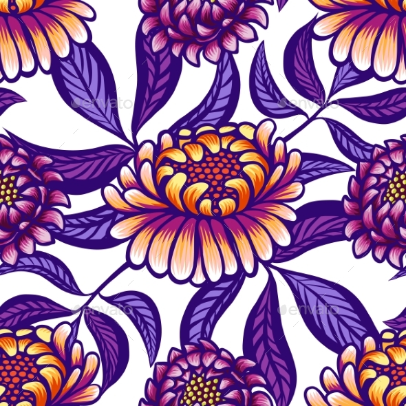 Floral Hand Drawn Vintage Seamless Pattern - Flowers & Plants Nature