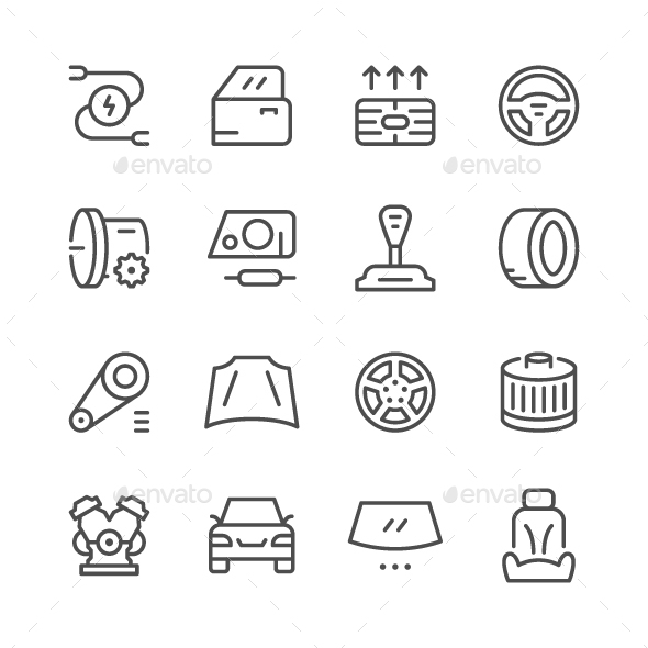 Set of Car Related Line Icons - Man-made objects Objects
