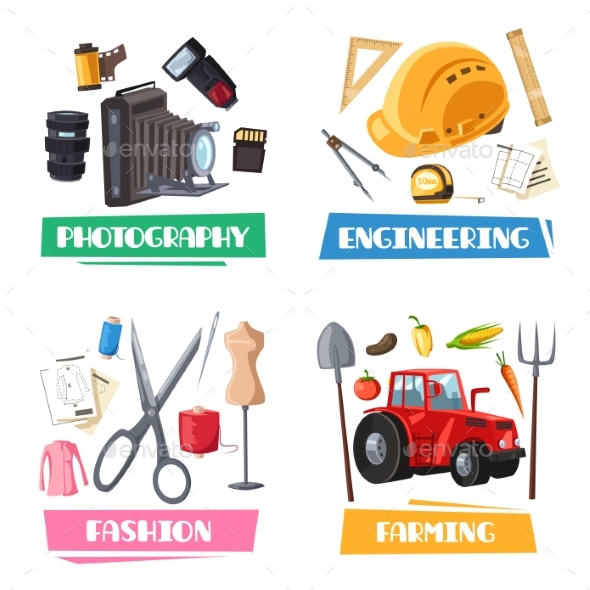 Vector Professions Tools and Items Set - Objects Vectors