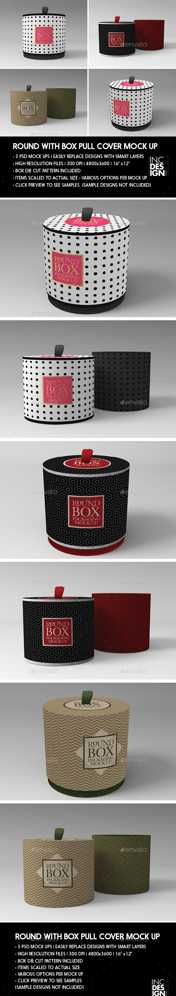 Packaging Mock Up Round Box with Pull up Cover