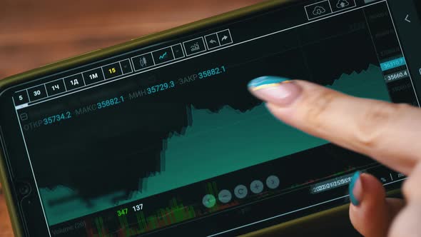 Stock Exchange Online Trading Trader Girl Working with a Smartphone on the Stock Market Trading alt