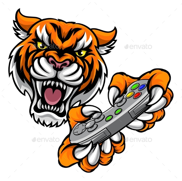 GraphicRiver Tiger Gamer Player Mascot 20410756