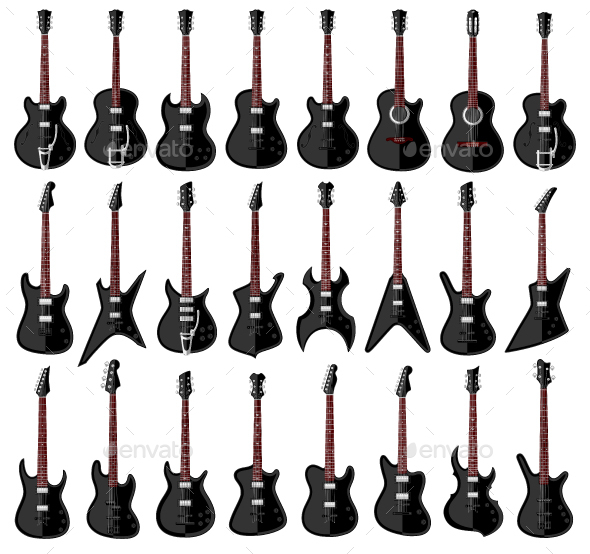 Set of Isolated Guitars - Man-made Objects Objects