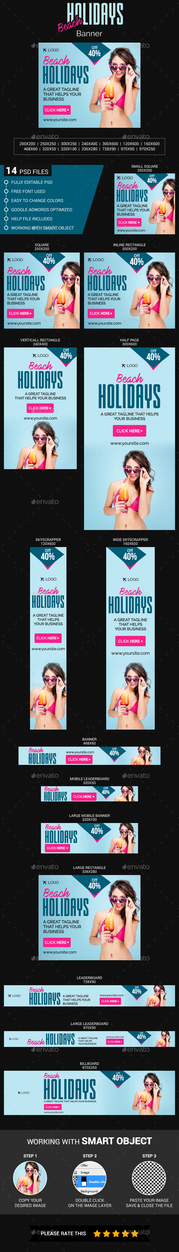 Beach Holidays Banner - Banners & Ads Web Elements