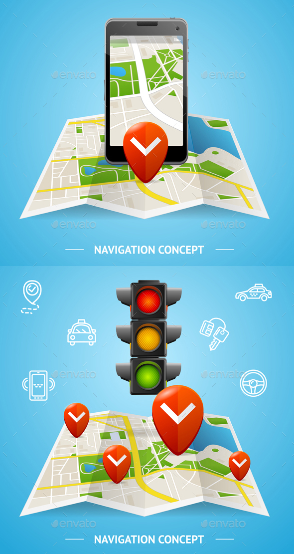 Navigation Concept Card or Poster. Vector - Conceptual Vectors