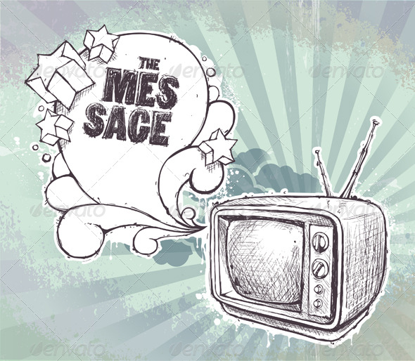 Hand-drawn retro TV set - Vectors