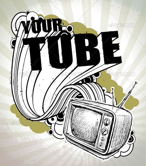 Hand-drawn poster with retro TV set - Vectors