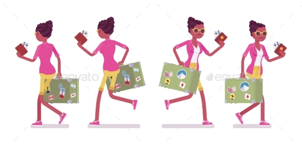 Female Tourist Walking and Running - Travel Conceptual