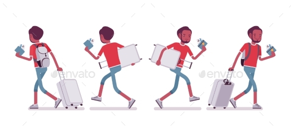 Male Tourist Walking and Running - Travel Conceptual