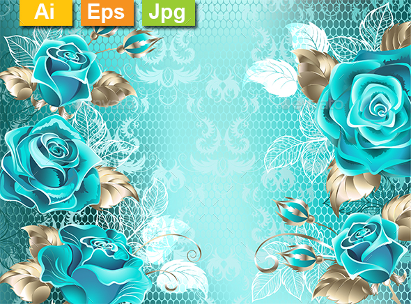 Lacy Background with Turquoise Roses - Backgrounds Decorative
