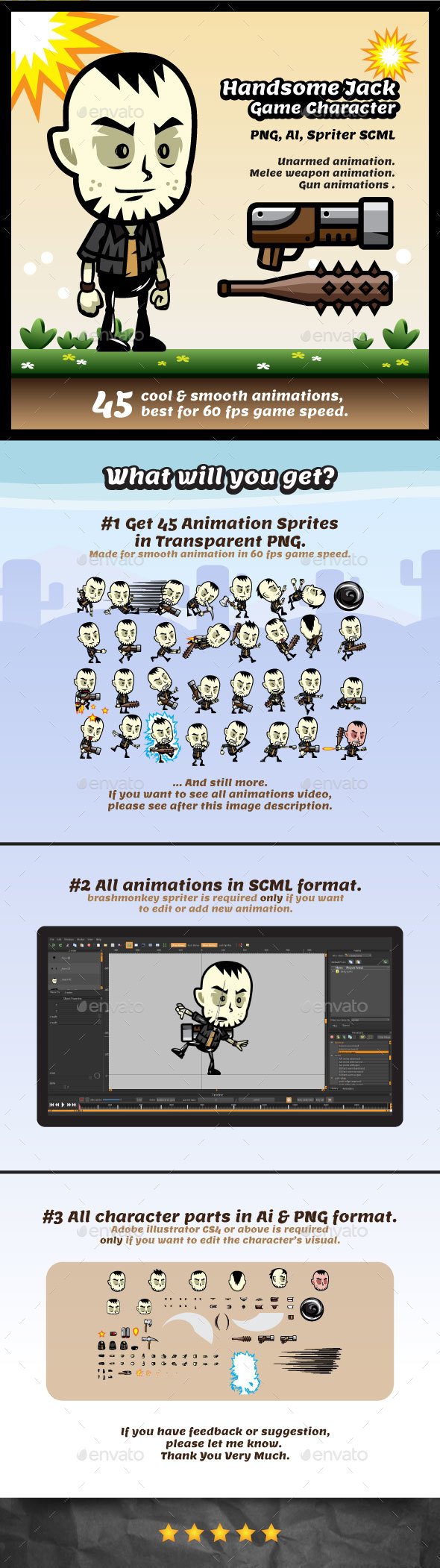 Handsome Jack Game Character Sprites - Sprites Game Assets