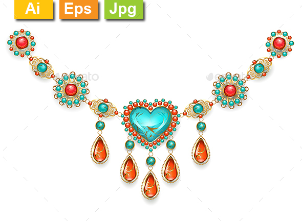 Necklace with Turquoise Heart - Man-made Objects Objects