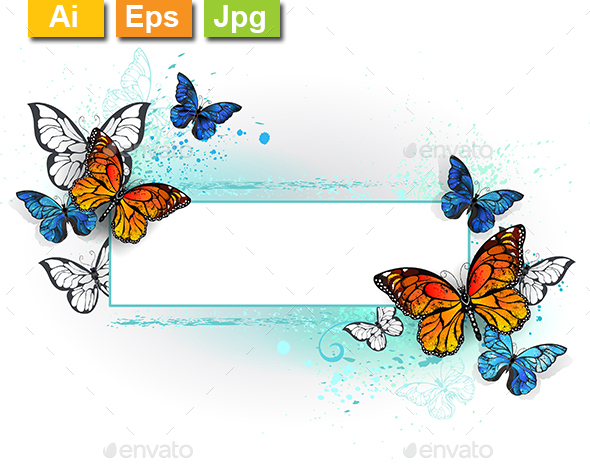 Rectangular Banner with Butterflies Monarchs - Borders Decorative